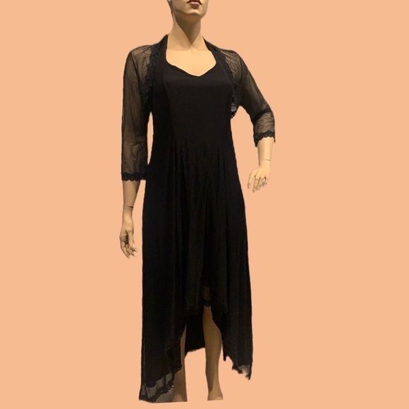 Igigi Halter Gown & Shrug Size 14/16 Sheer Black on Black, Lace Trim Hi-Lo Dress - Picture 11 of 15